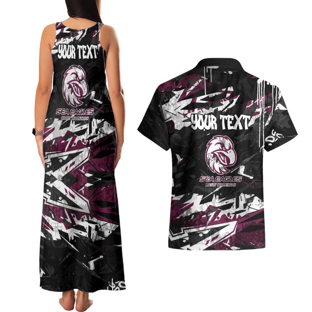 Personalized Manly Warringah Sea Eagles Couples Matching Tank Maxi Dress and Hawaiian Shirt Graffiti Grunge Abstract Urban Street Style Design
