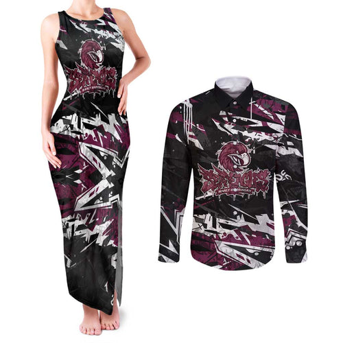 Personalized Manly Warringah Sea Eagles Couples Matching Tank Maxi Dress and Long Sleeve Button Shirt Graffiti Grunge Abstract Urban Street Style Design