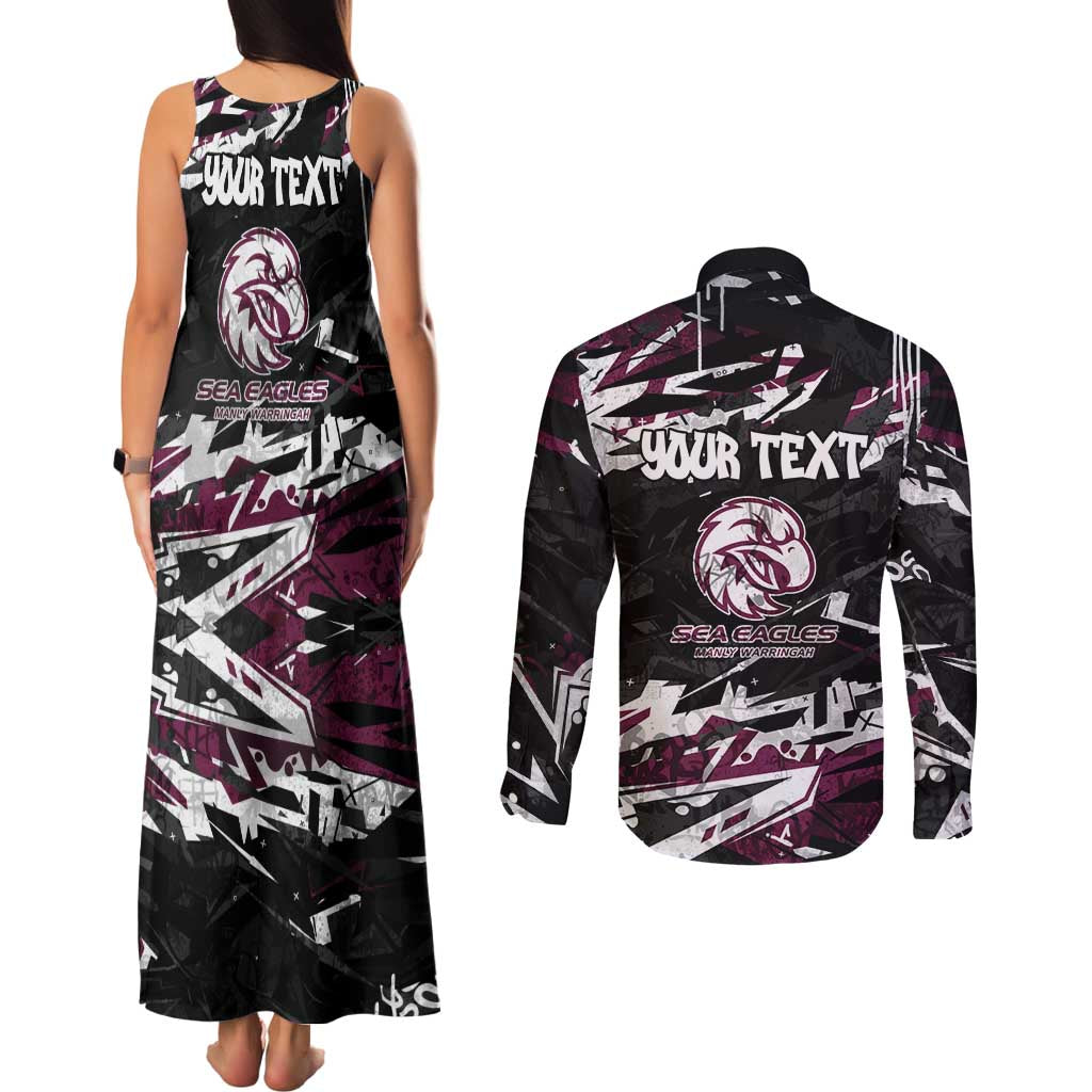 Personalized Manly Warringah Sea Eagles Couples Matching Tank Maxi Dress and Long Sleeve Button Shirt Graffiti Grunge Abstract Urban Street Style Design