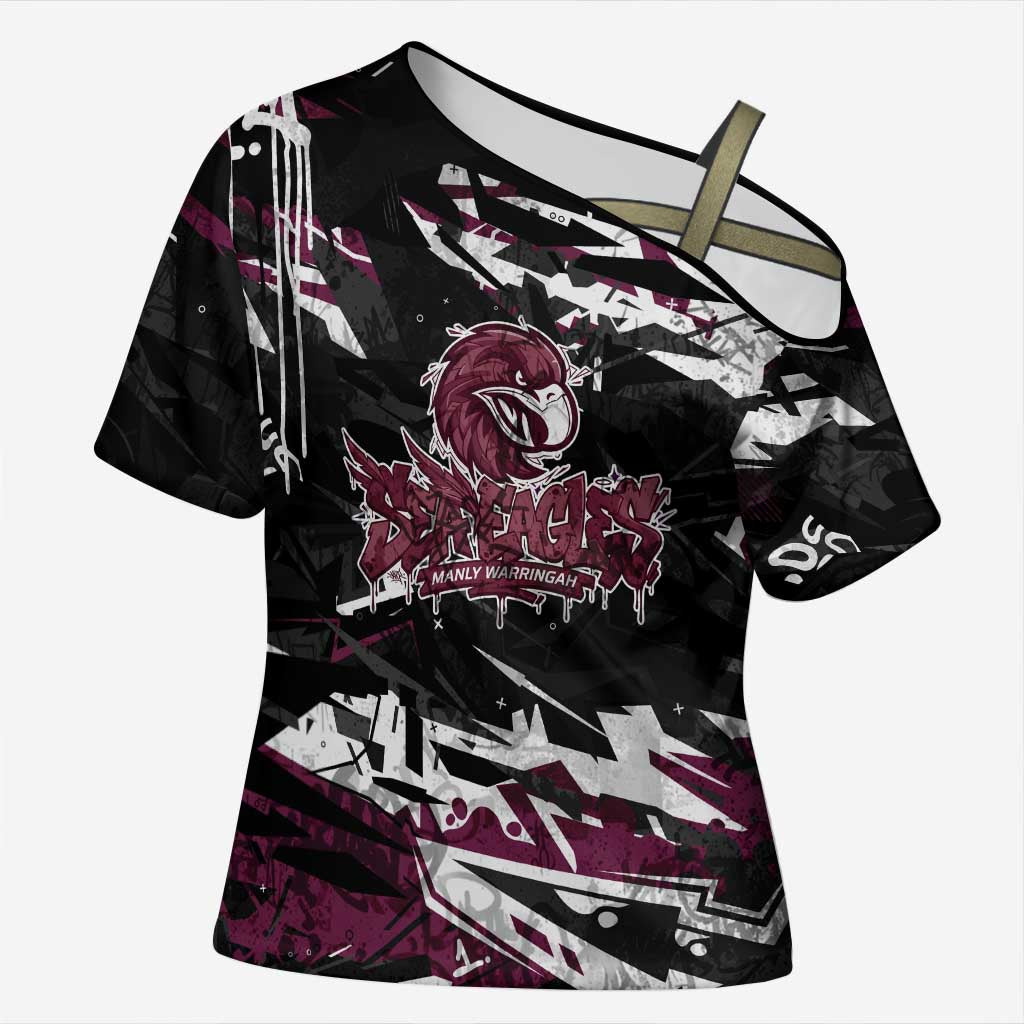 Personalized Manly Warringah Sea Eagles Cross Shoulder Shirt Graffiti Grunge Abstract Urban Street Style Design