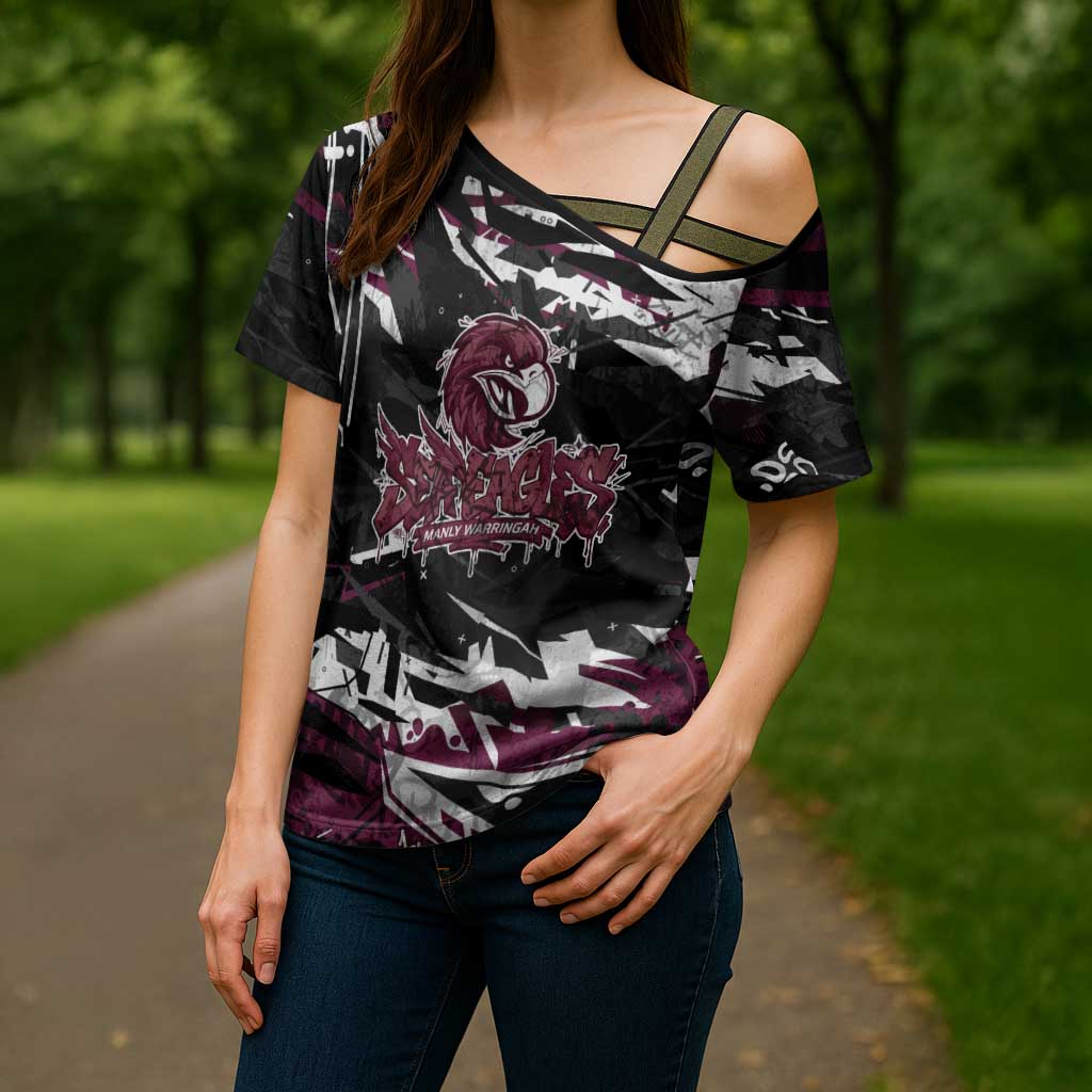 Personalized Manly Warringah Sea Eagles Cross Shoulder Shirt Graffiti Grunge Abstract Urban Street Style Design