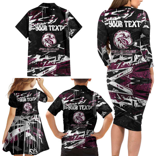 Personalized Manly Warringah Sea Eagles Family Matching Long Sleeve Bodycon Dress and Hawaiian Shirt Graffiti Grunge Abstract Urban Street Style Design