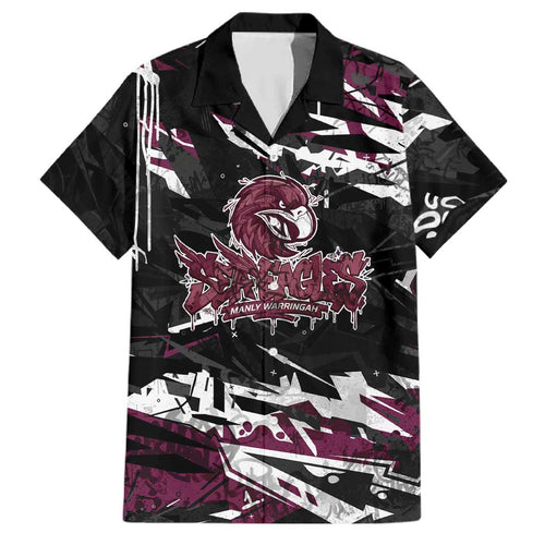 Personalized Manly Warringah Sea Eagles Family Matching Long Sleeve Bodycon Dress and Hawaiian Shirt Graffiti Grunge Abstract Urban Street Style Design