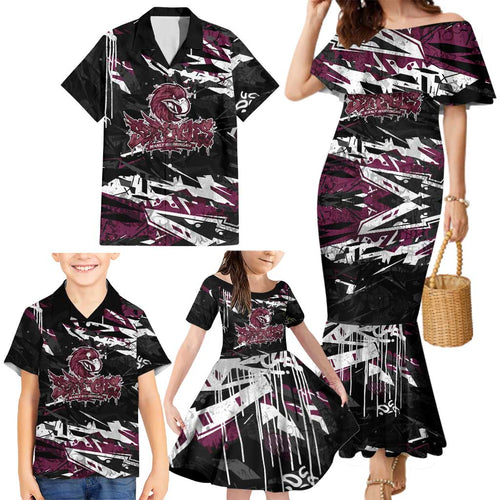 Personalized Manly Warringah Sea Eagles Family Matching Mermaid Dress and Hawaiian Shirt Graffiti Grunge Abstract Urban Street Style Design