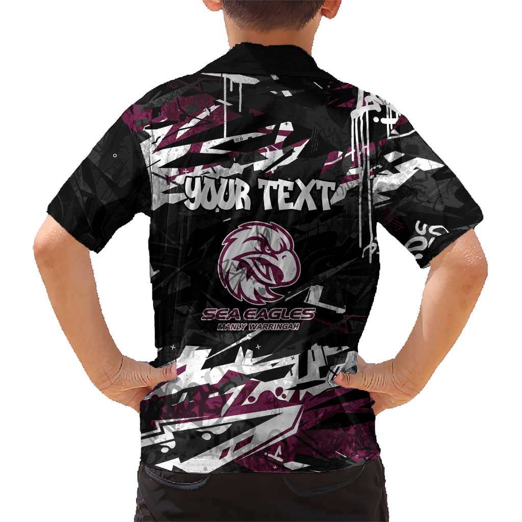 Personalized Manly Warringah Sea Eagles Family Matching Mermaid Dress and Hawaiian Shirt Graffiti Grunge Abstract Urban Street Style Design
