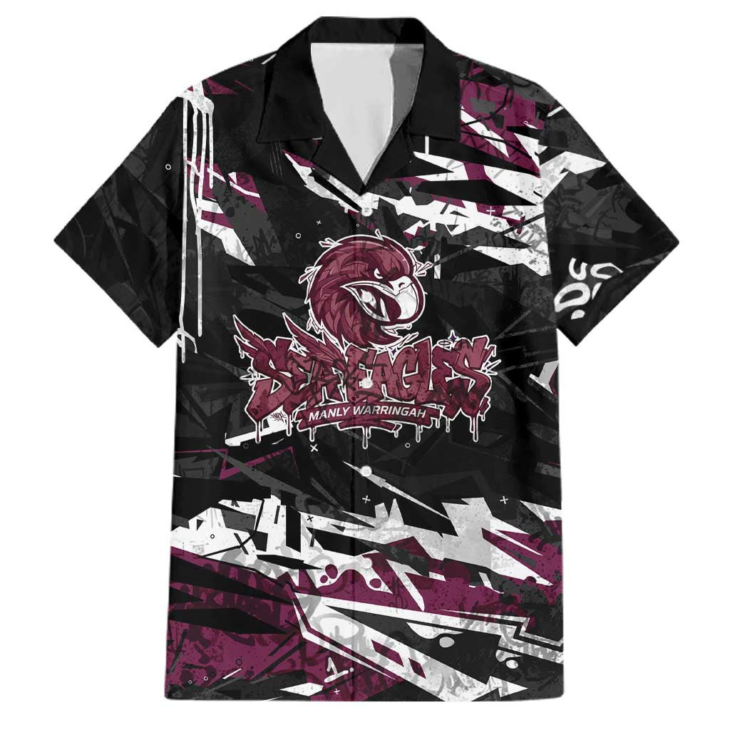 Personalized Manly Warringah Sea Eagles Family Matching Mermaid Dress and Hawaiian Shirt Graffiti Grunge Abstract Urban Street Style Design