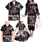 Personalized Manly Warringah Sea Eagles Family Matching Off The Shoulder Long Sleeve Dress and Hawaiian Shirt Graffiti Grunge Abstract Urban Street Style Design