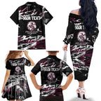 Personalized Manly Warringah Sea Eagles Family Matching Off The Shoulder Long Sleeve Dress and Hawaiian Shirt Graffiti Grunge Abstract Urban Street Style Design