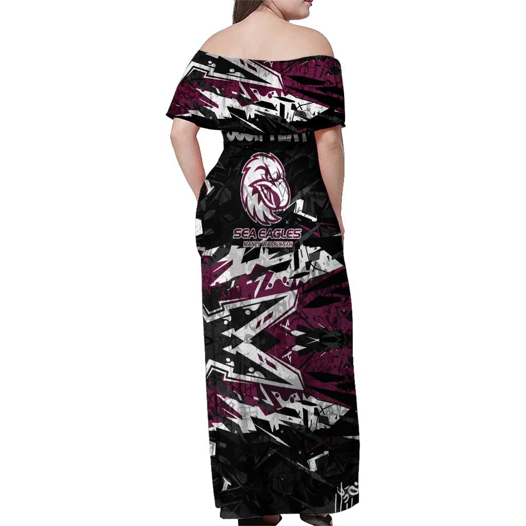 Personalized Manly Warringah Sea Eagles Family Matching Off Shoulder Maxi Dress and Hawaiian Shirt Graffiti Grunge Abstract Urban Street Style Design