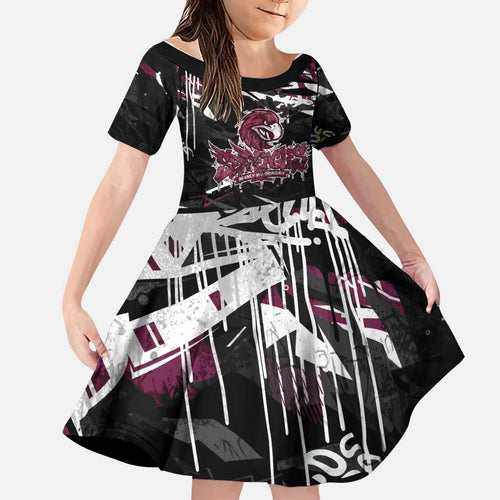 Personalized Manly Warringah Sea Eagles Family Matching Off Shoulder Short Dress and Hawaiian Shirt Graffiti Grunge Abstract Urban Street Style Design