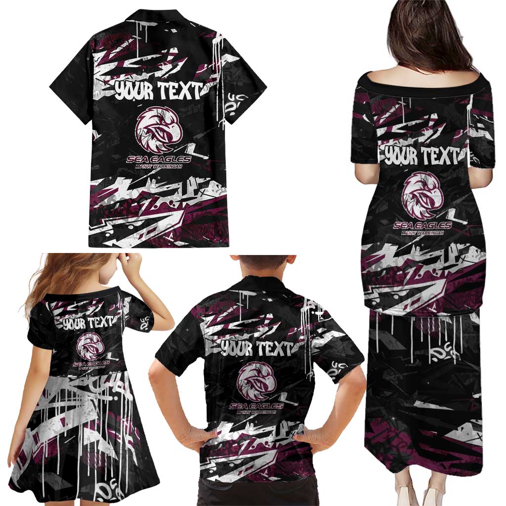 Personalized Manly Warringah Sea Eagles Family Matching Puletasi and Hawaiian Shirt Graffiti Grunge Abstract Urban Street Style Design