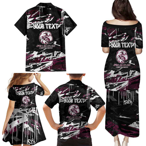 Personalized Manly Warringah Sea Eagles Family Matching Puletasi and Hawaiian Shirt Graffiti Grunge Abstract Urban Street Style Design