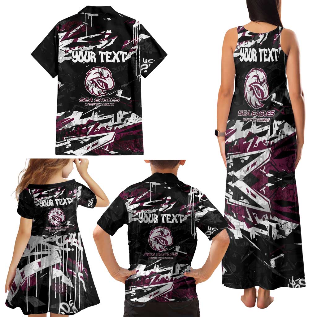 Personalized Manly Warringah Sea Eagles Family Matching Tank Maxi Dress and Hawaiian Shirt Graffiti Grunge Abstract Urban Street Style Design