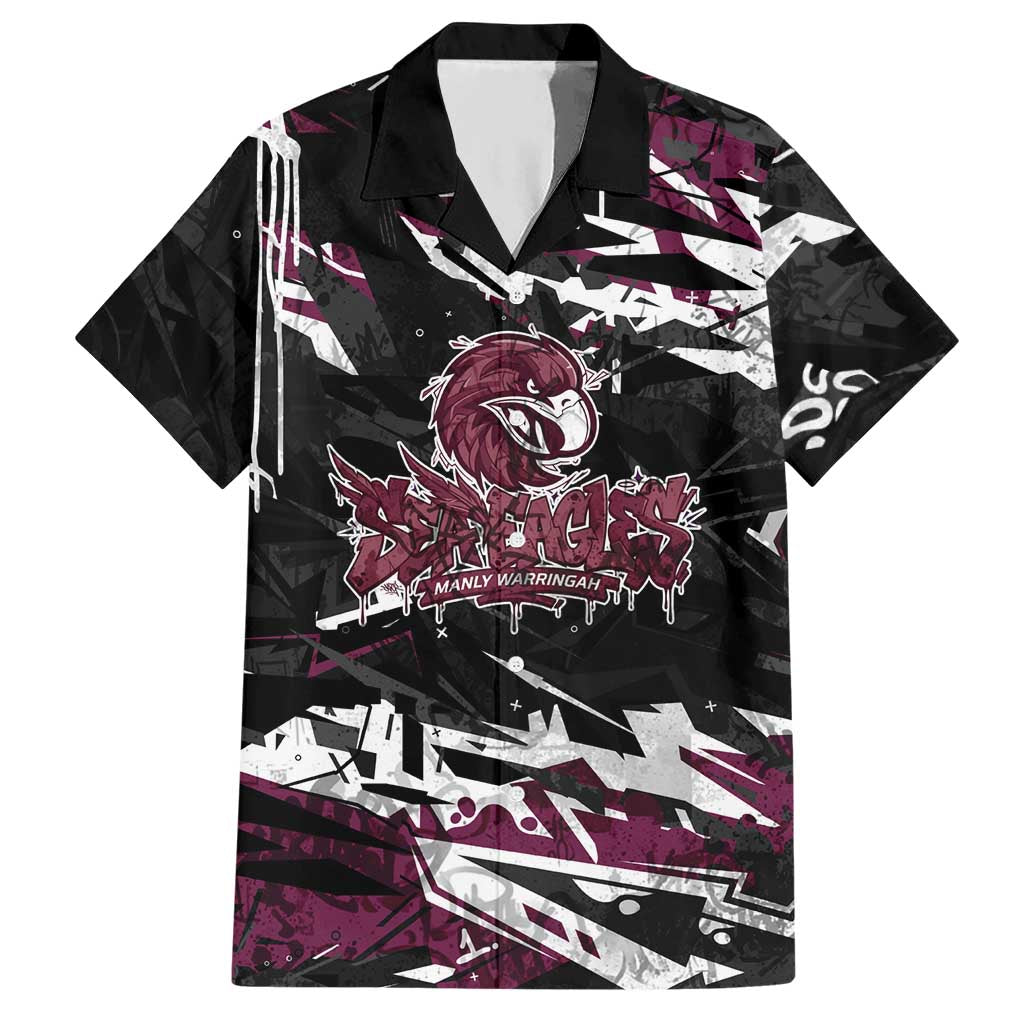 Personalized Manly Warringah Sea Eagles Hawaiian Shirt Graffiti Grunge Abstract Urban Street Style Design