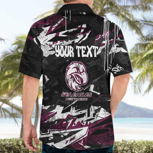 Personalized Manly Warringah Sea Eagles Hawaiian Shirt Graffiti Grunge Abstract Urban Street Style Design