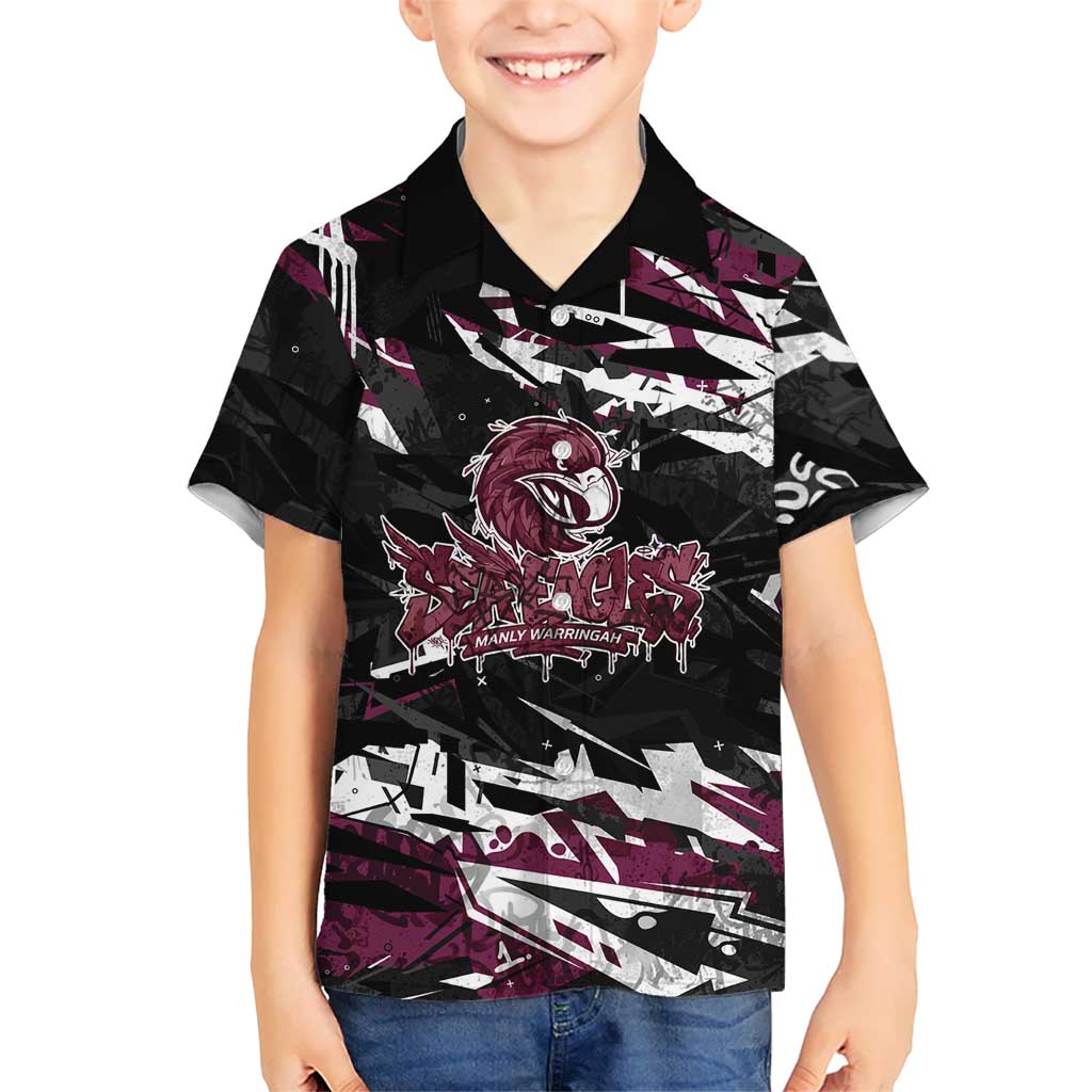 Personalized Manly Warringah Sea Eagles Hawaiian Shirt Graffiti Grunge Abstract Urban Street Style Design