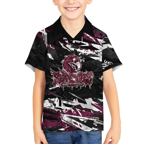 Personalized Manly Warringah Sea Eagles Hawaiian Shirt Graffiti Grunge Abstract Urban Street Style Design