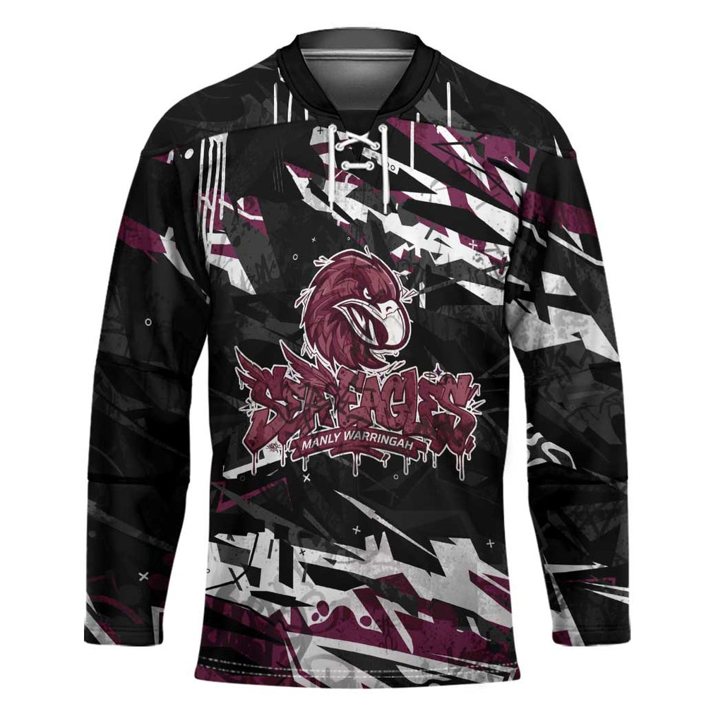 Personalized Manly Warringah Sea Eagles Hockey Jersey Graffiti Grunge Abstract Urban Street Style Design