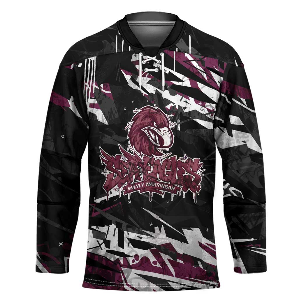 Personalized Manly Warringah Sea Eagles Hockey Jersey Graffiti Grunge Abstract Urban Street Style Design