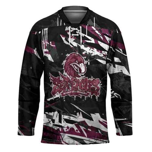 Personalized Manly Warringah Sea Eagles Hockey Jersey Graffiti Grunge Abstract Urban Street Style Design
