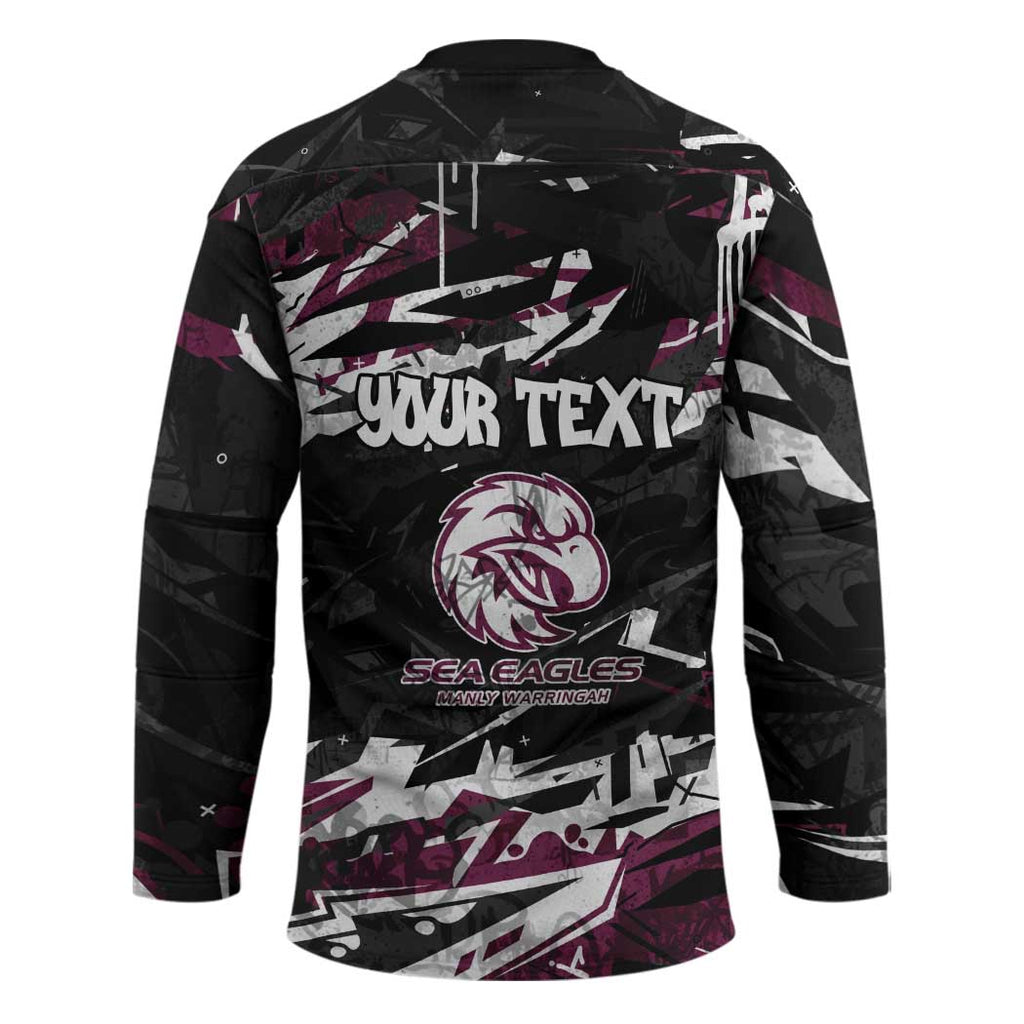 Personalized Manly Warringah Sea Eagles Hockey Jersey Graffiti Grunge Abstract Urban Street Style Design
