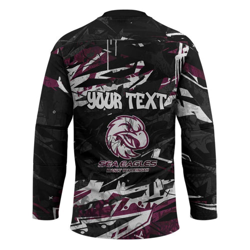 Personalized Manly Warringah Sea Eagles Hockey Jersey Graffiti Grunge Abstract Urban Street Style Design