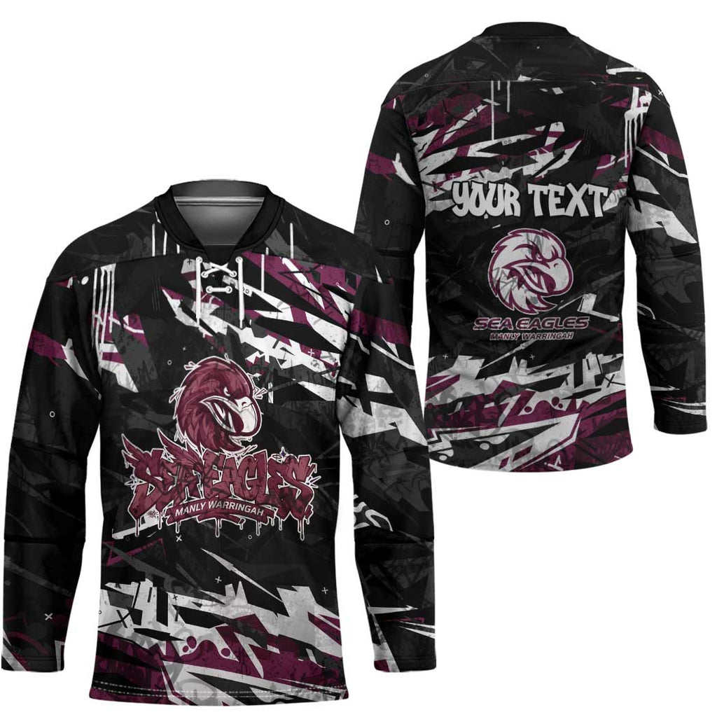 Personalized Manly Warringah Sea Eagles Hockey Jersey Graffiti Grunge Abstract Urban Street Style Design