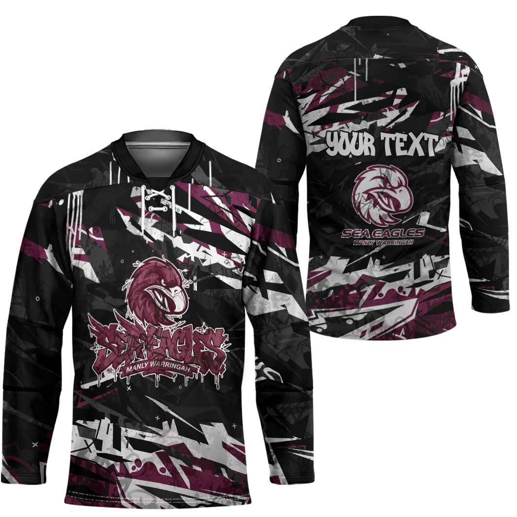 Personalized Manly Warringah Sea Eagles Hockey Jersey Graffiti Grunge Abstract Urban Street Style Design