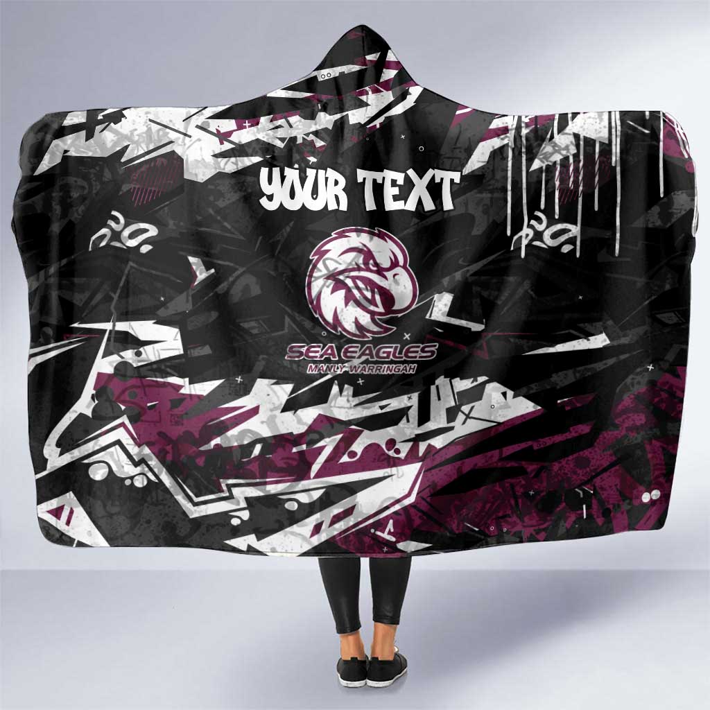 Personalized Manly Warringah Sea Eagles Hooded Blanket Graffiti Grunge Abstract Urban Street Style Design