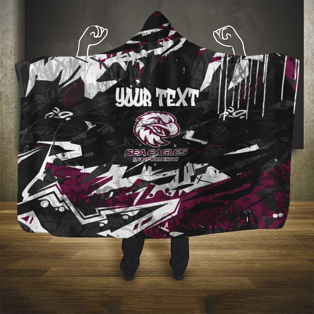 Personalized Manly Warringah Sea Eagles Hooded Blanket Graffiti Grunge Abstract Urban Street Style Design