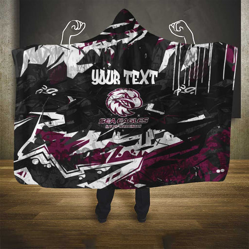 Personalized Manly Warringah Sea Eagles Hooded Blanket Graffiti Grunge Abstract Urban Street Style Design