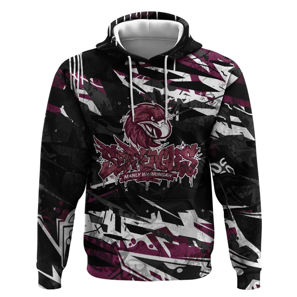 Personalized Manly Warringah Sea Eagles Hoodie Graffiti Grunge Abstract Urban Street Style Design
