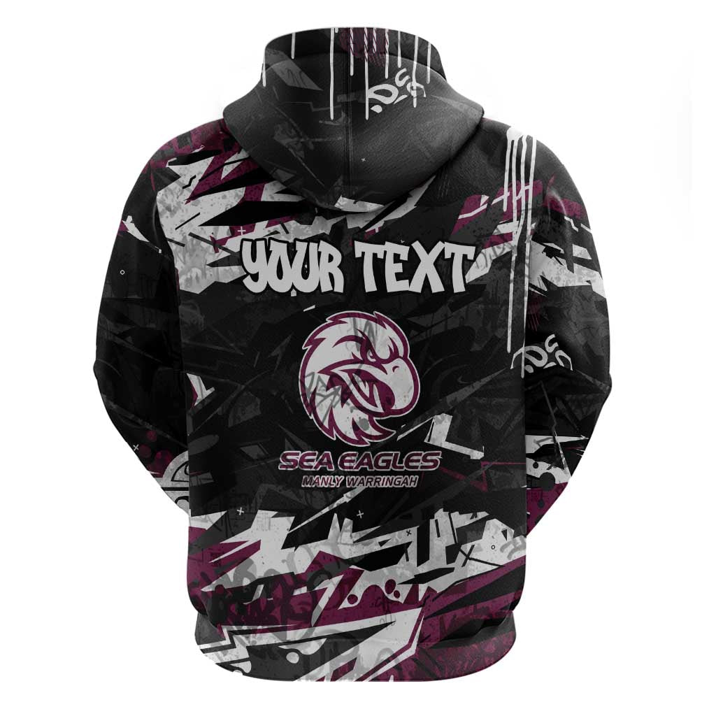 Personalized Manly Warringah Sea Eagles Hoodie Graffiti Grunge Abstract Urban Street Style Design