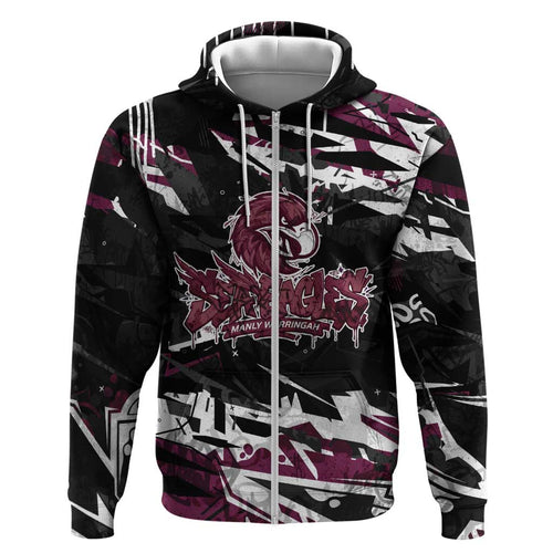 Personalized Manly Warringah Sea Eagles Hoodie Graffiti Grunge Abstract Urban Street Style Design