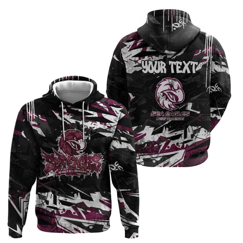 Personalized Manly Warringah Sea Eagles Hoodie Graffiti Grunge Abstract Urban Street Style Design