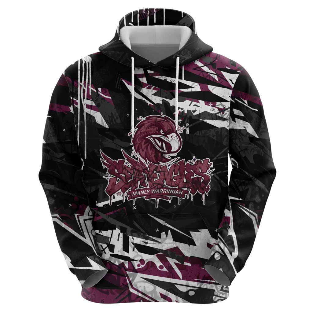 Personalized Manly Warringah Sea Eagles Hoodie Graffiti Grunge Abstract Urban Street Style Design