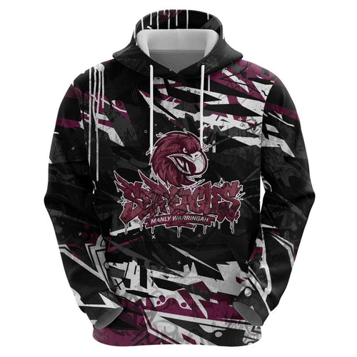 Personalized Manly Warringah Sea Eagles Hoodie Graffiti Grunge Abstract Urban Street Style Design