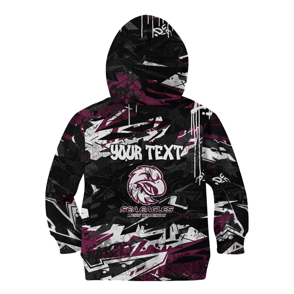 Personalized Manly Warringah Sea Eagles Kid Hoodie Graffiti Grunge Abstract Urban Street Style Design