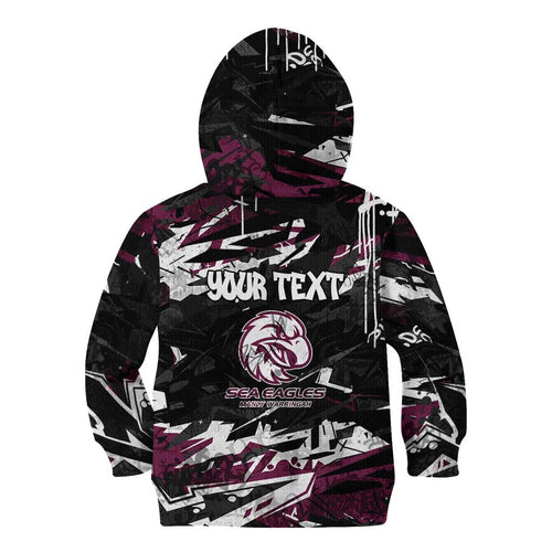 Personalized Manly Warringah Sea Eagles Kid Hoodie Graffiti Grunge Abstract Urban Street Style Design