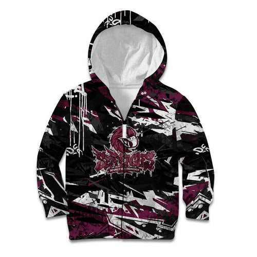 Personalized Manly Warringah Sea Eagles Kid Hoodie Graffiti Grunge Abstract Urban Street Style Design