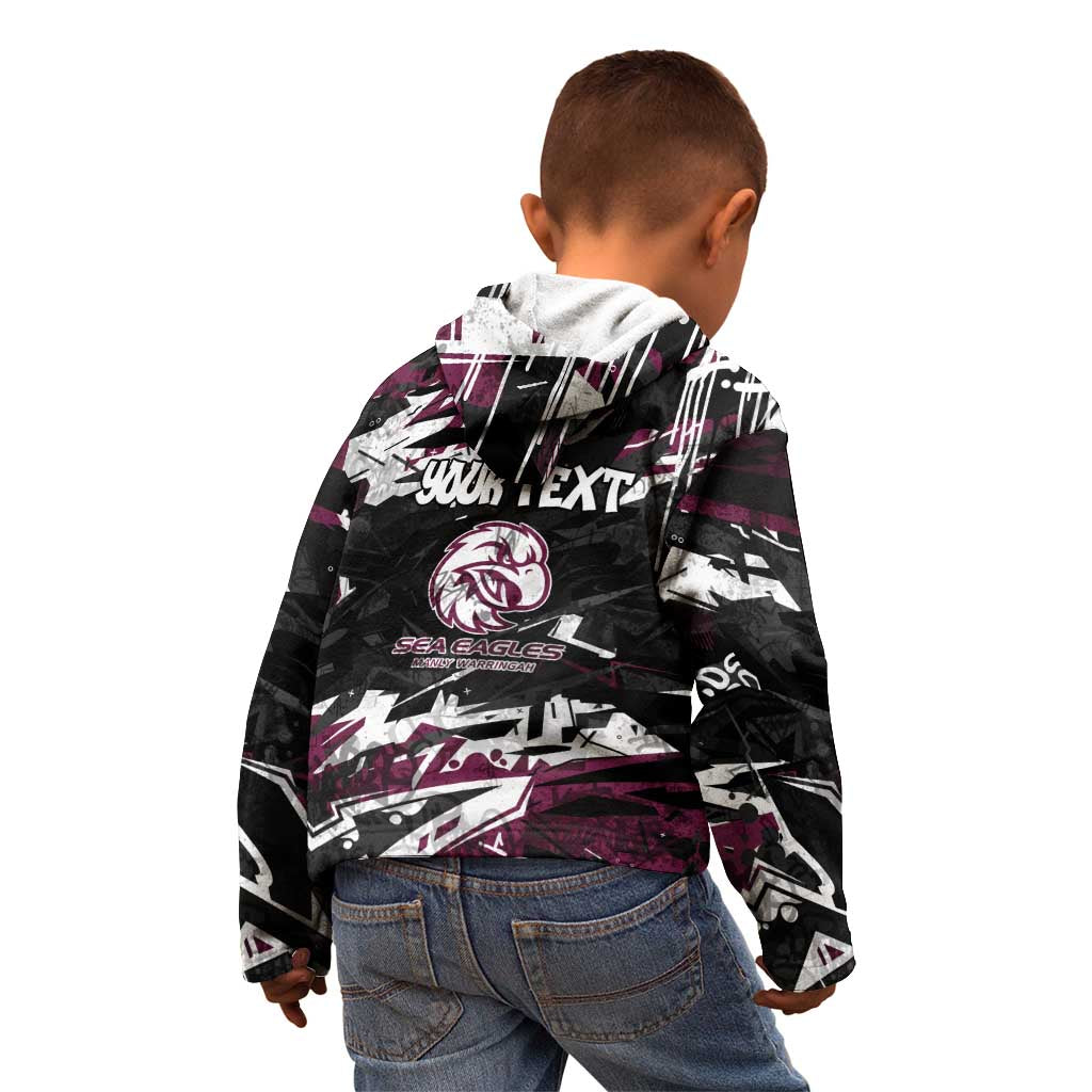 Personalized Manly Warringah Sea Eagles Kid Hoodie Graffiti Grunge Abstract Urban Street Style Design