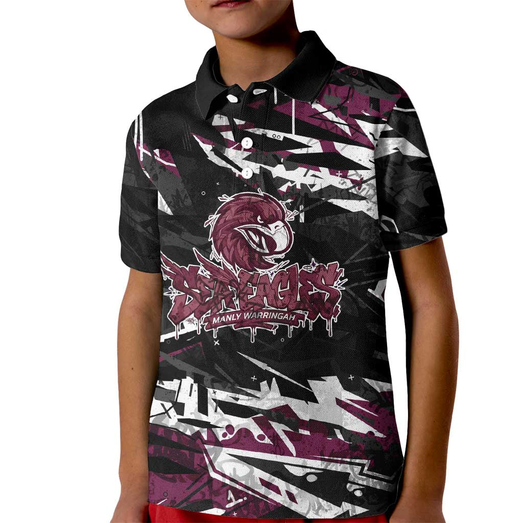 Personalized Manly Warringah Sea Eagles Kid Polo Shirt Graffiti Grunge Abstract Urban Street Style Design