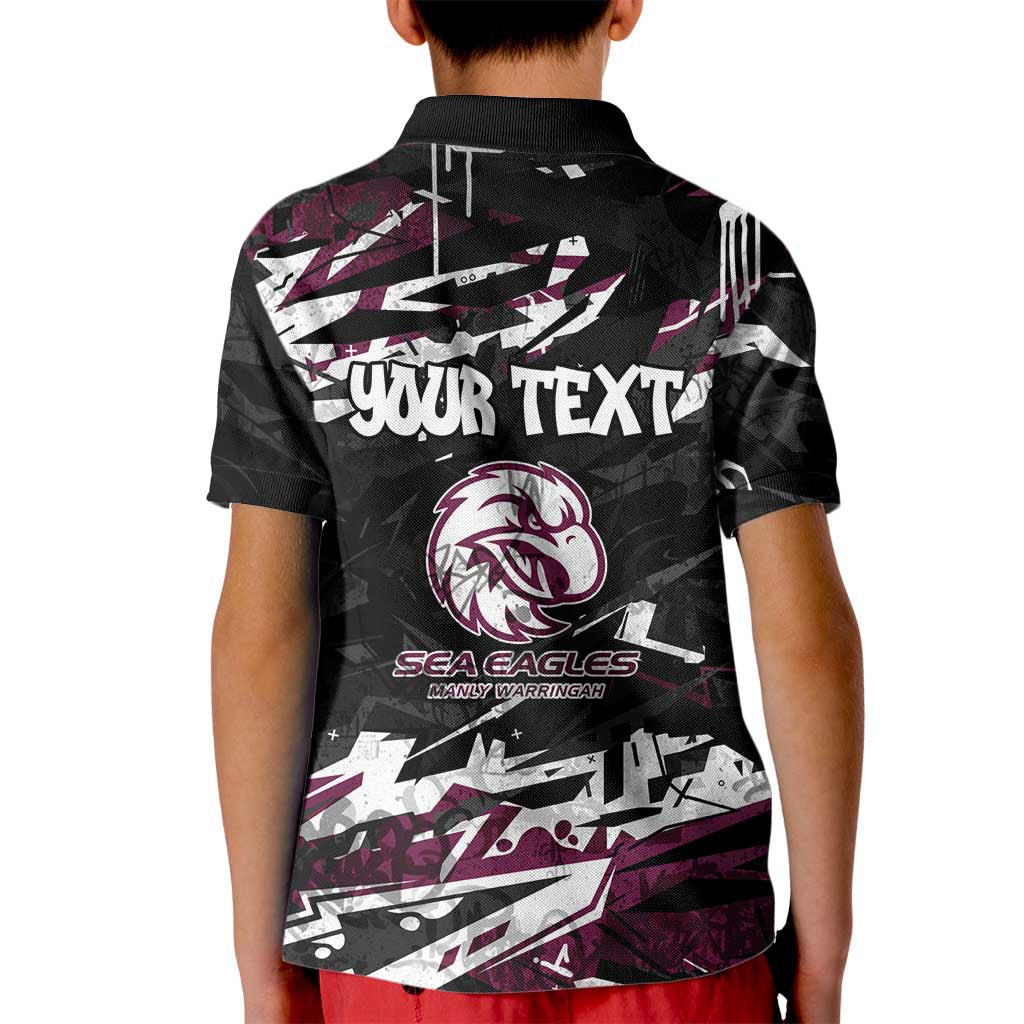 Personalized Manly Warringah Sea Eagles Kid Polo Shirt Graffiti Grunge Abstract Urban Street Style Design