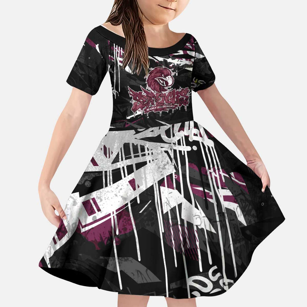 Personalized Manly Warringah Sea Eagles Kid Short Sleeve Dress Graffiti Grunge Abstract Urban Street Style Design
