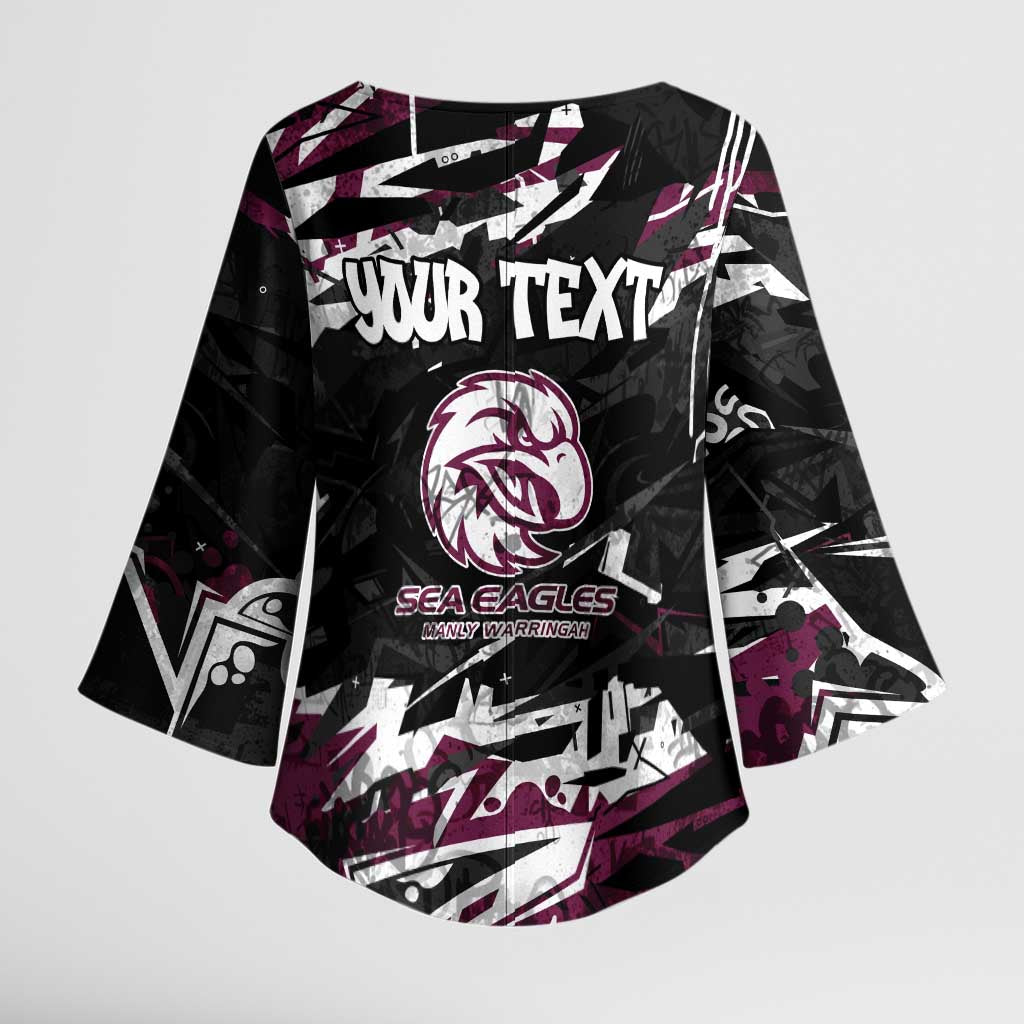 Personalized Manly Warringah Sea Eagles Kimono Sleeve Blouse Graffiti Grunge Abstract Urban Street Style Design