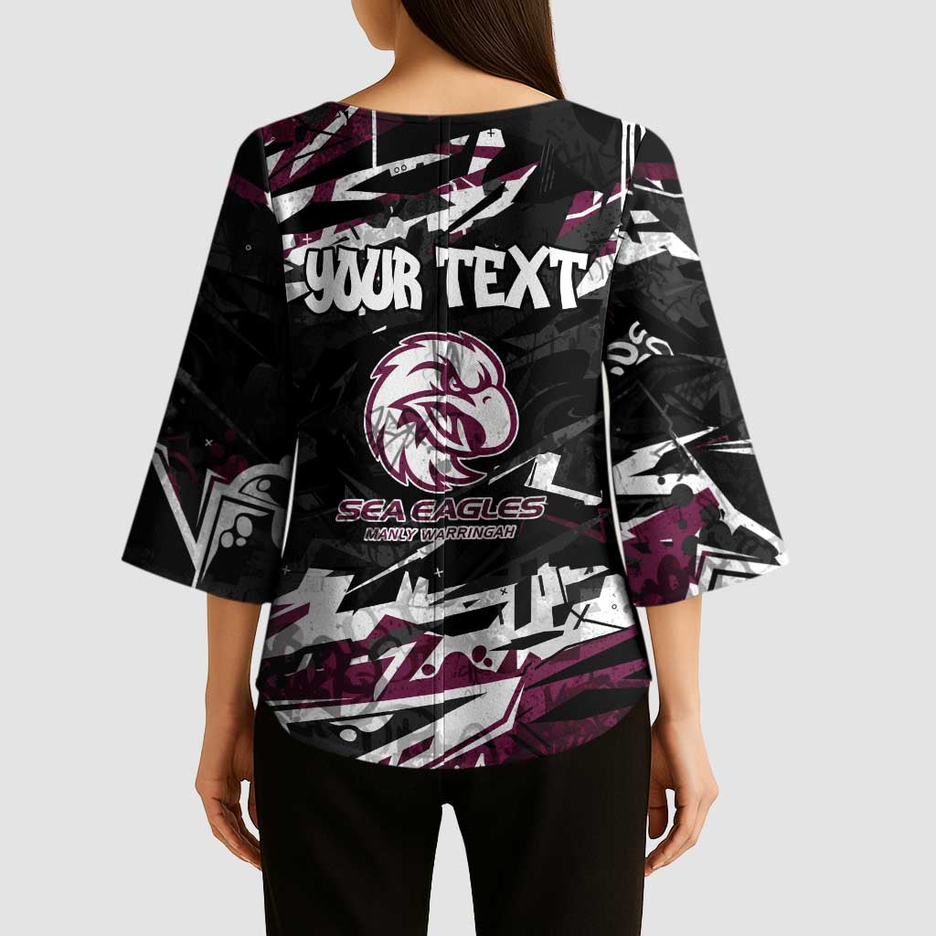 Personalized Manly Warringah Sea Eagles Kimono Sleeve Blouse Graffiti Grunge Abstract Urban Street Style Design