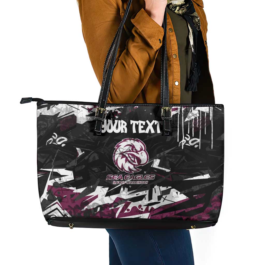 Personalized Manly Warringah Sea Eagles Leather Tote Bag Graffiti Grunge Abstract Urban Street Style Design