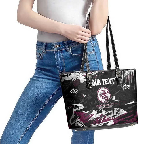 Personalized Manly Warringah Sea Eagles Leather Tote Bag Graffiti Grunge Abstract Urban Street Style Design