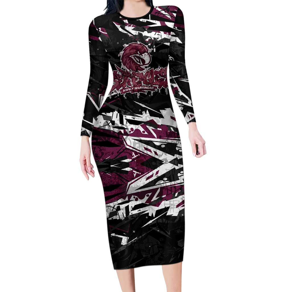 Personalized Manly Warringah Sea Eagles Long Sleeve Bodycon Dress Graffiti Grunge Abstract Urban Street Style Design
