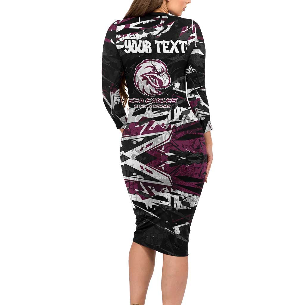 Personalized Manly Warringah Sea Eagles Long Sleeve Bodycon Dress Graffiti Grunge Abstract Urban Street Style Design